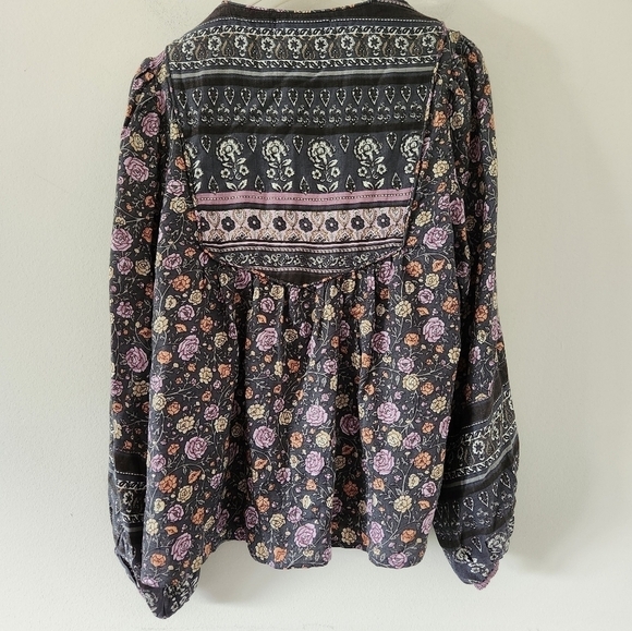LUCKY BRAND | Floral boho blouse gray sz XS - Picture 3 of 4